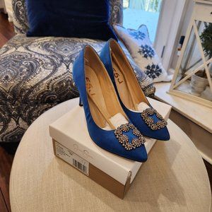 FSJ Cobalt Blue Satin Heels w/Jewel Embellishment (Manolo Blahniks look alike)